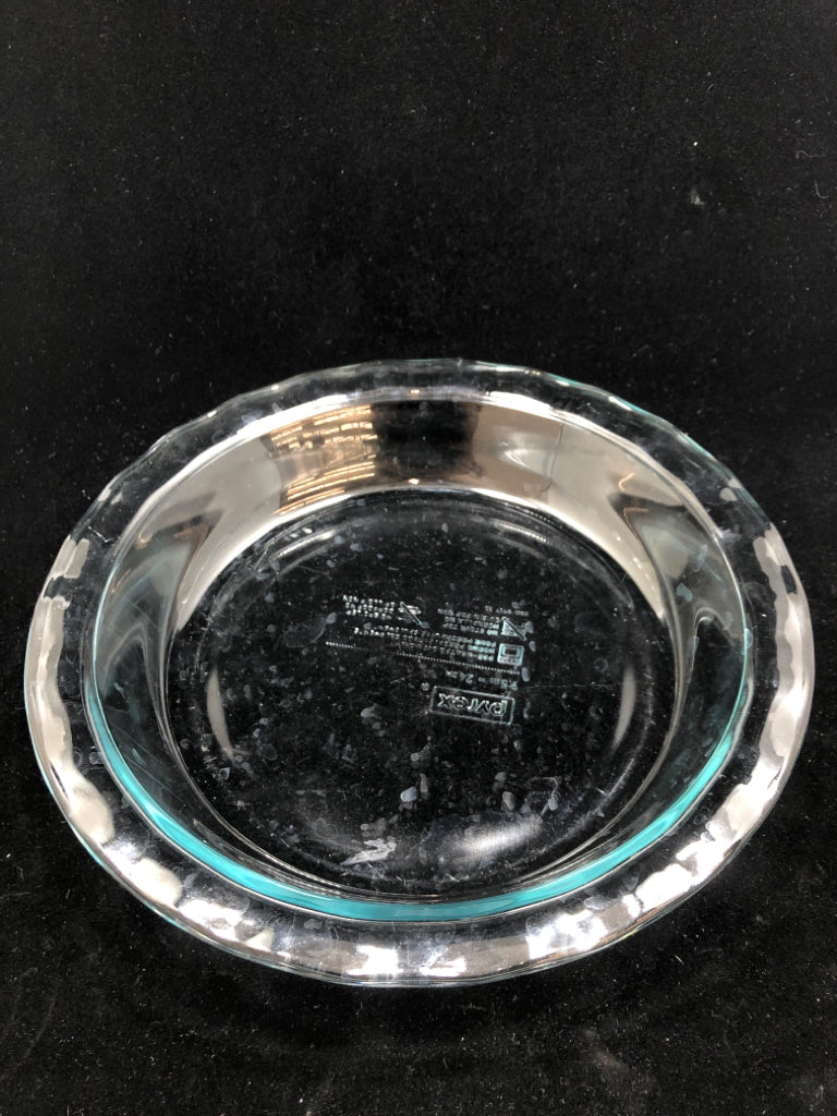BLUE TINTED GLASS PYREX PIE DISH.