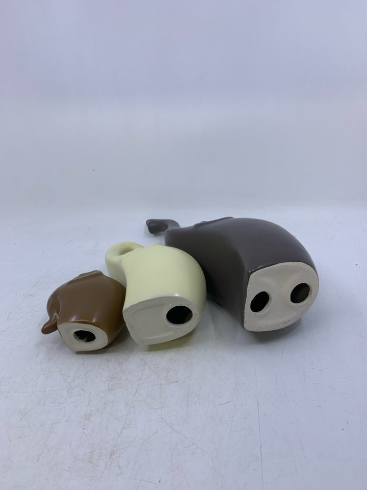 3 PC NESTING CERAMIC ELEPHANT FAMILY CREAM,BROWN,GREY.