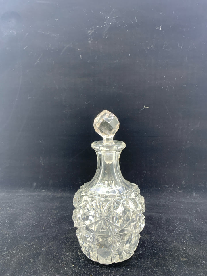 CUT GLASS DIAMOND PATTERN EMPTY OIL BOTTLE.