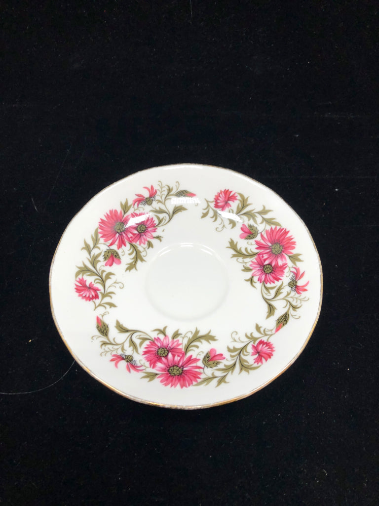 PINK FLOWER TEACUP & SAUCER - ROYAL VALE.