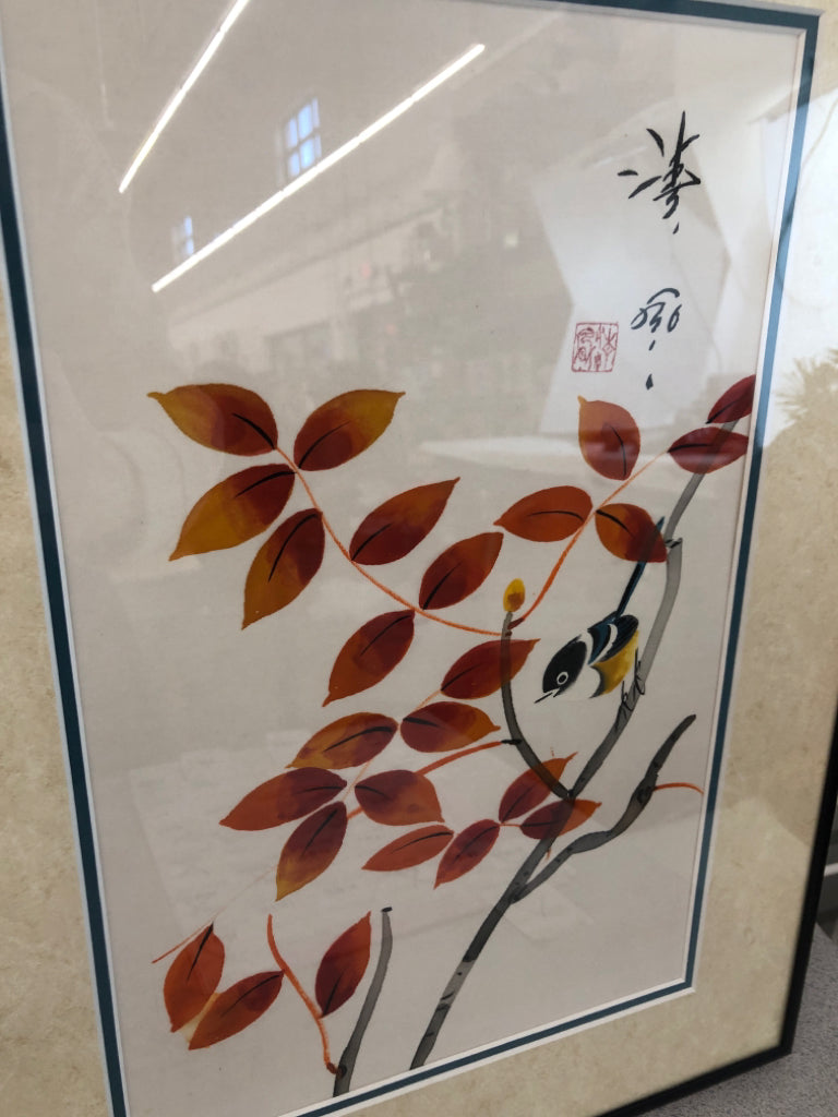 BIRD ON AUTUMN BRANCHES WALL ART.