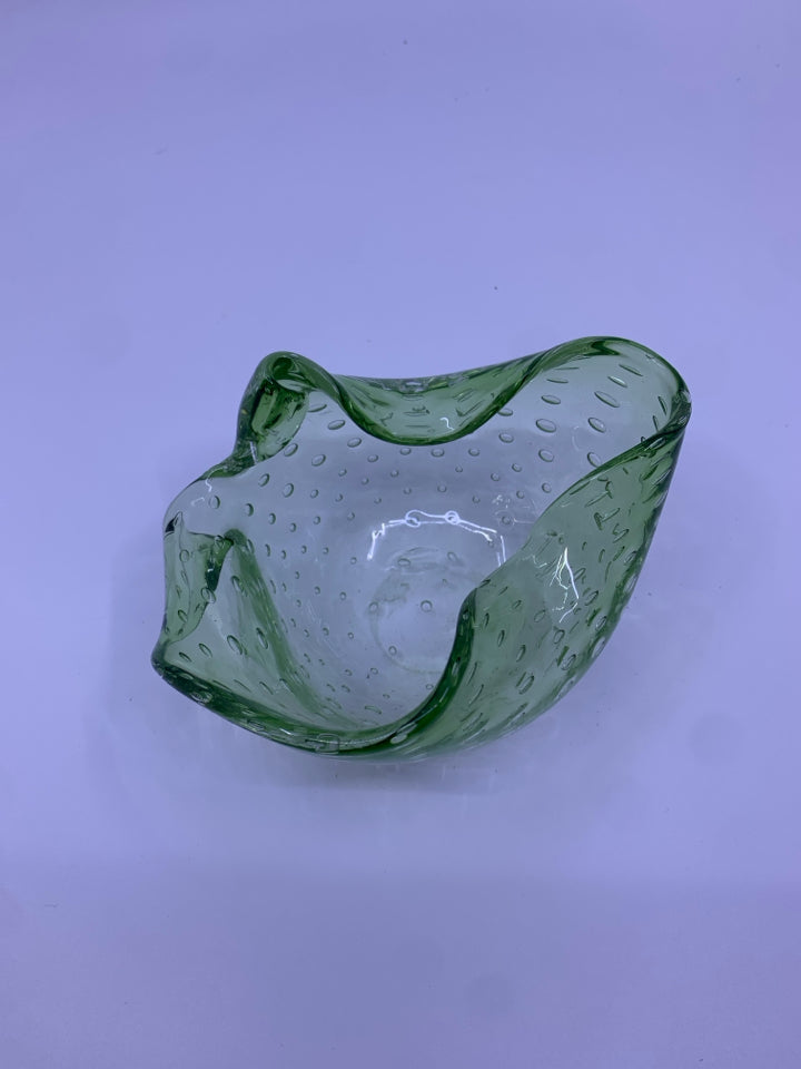 BUBBLE GREEN GLASS BOWL.