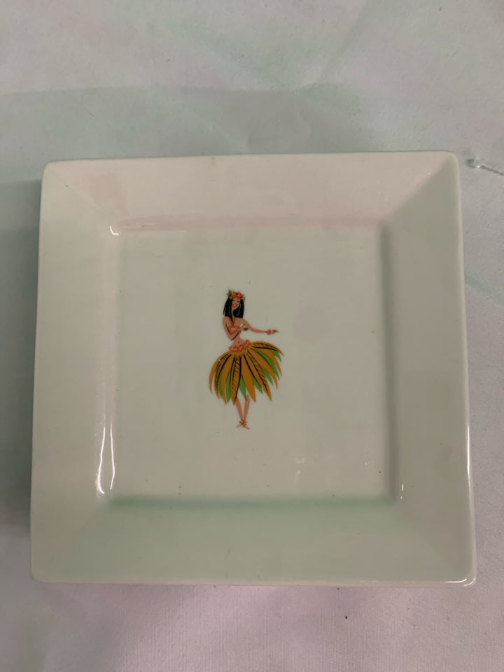 5 HULA GIRL APPETIZER PLATES.
