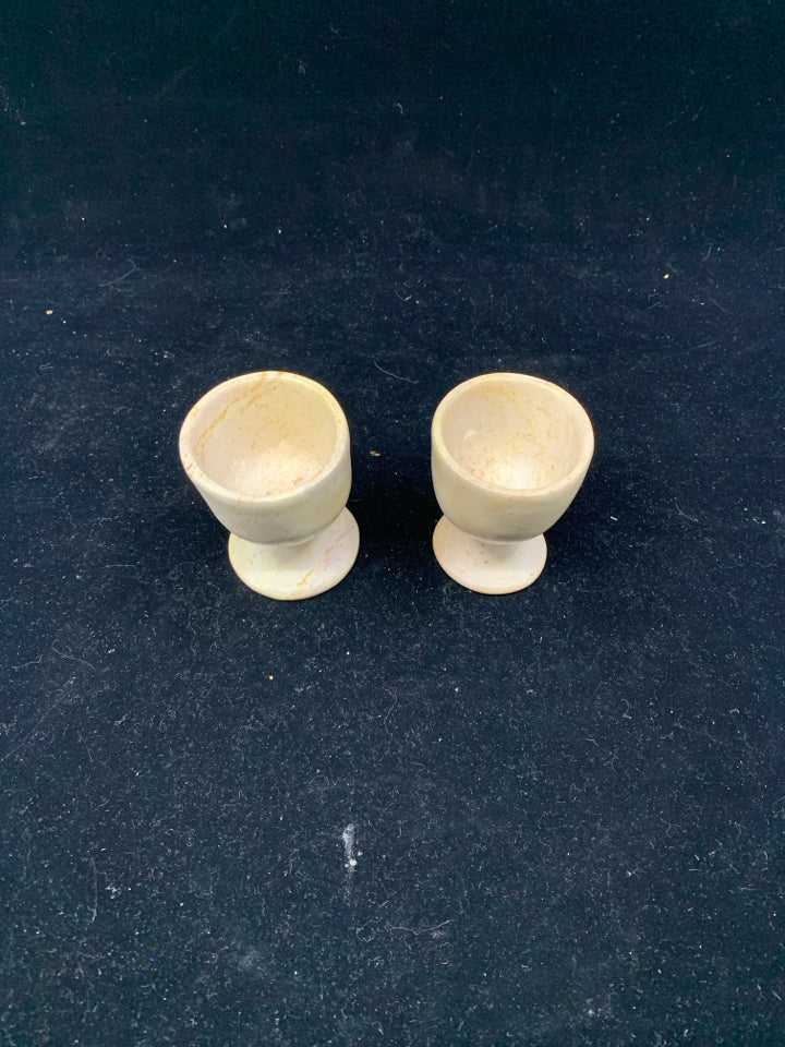 2 MARBLE EGG CUPS.