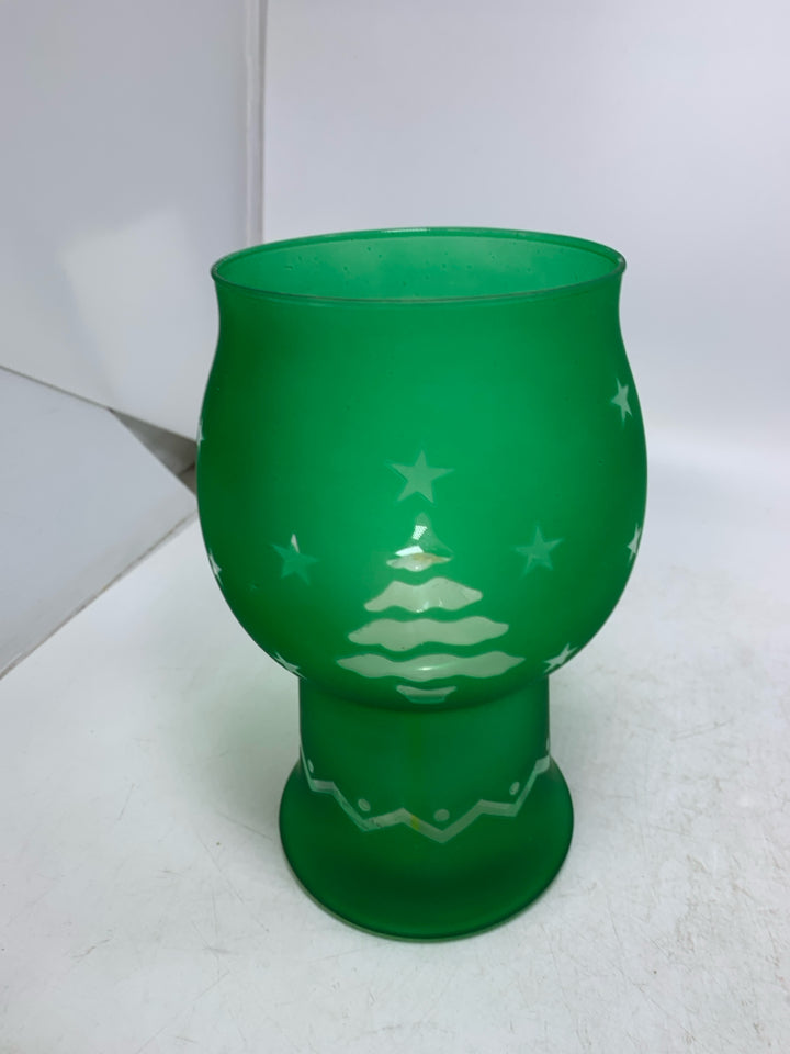 GREEN FROSTED GLASS PFALTZGRAFF FLOATING CANDLE HOLDER.
