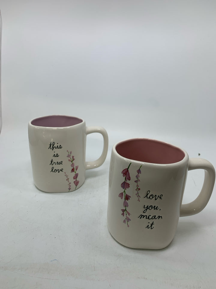 THIS IS,LOVE, MEAN IT MUG SET PURPLE/PINK INSIDES.