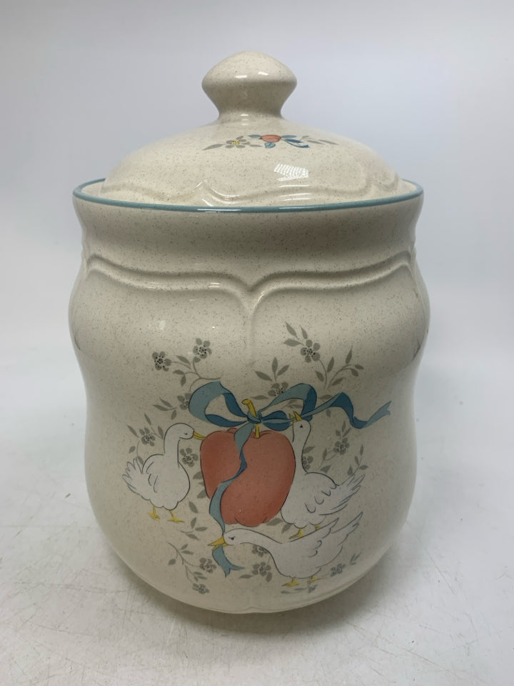 VTG MARMALADE GOOSE APPLE STONEWARE CANISTER.
