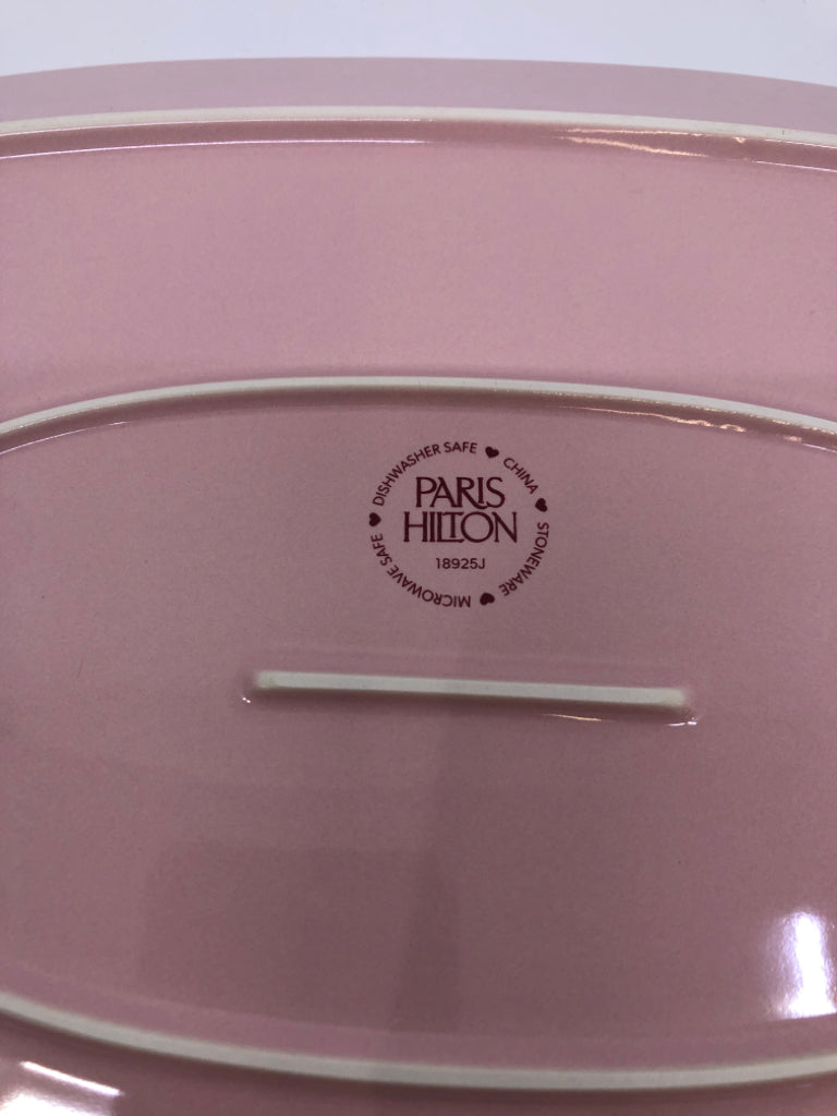 PINK PARIS HILTON HEART DETAIL OVAL PLATTER.