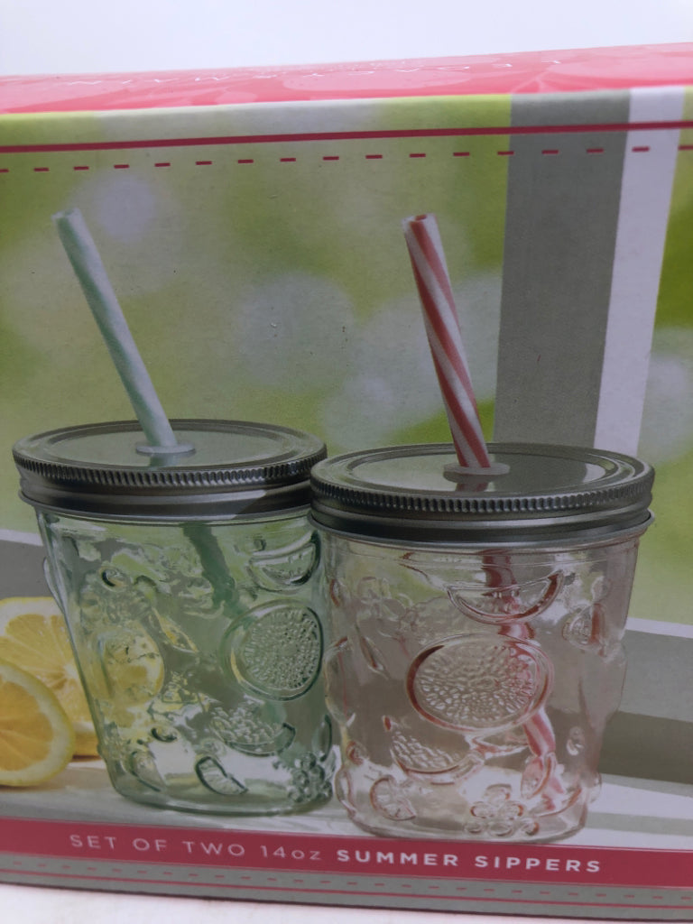 2 NIB MASON JARS SUMMER SIPPERS.