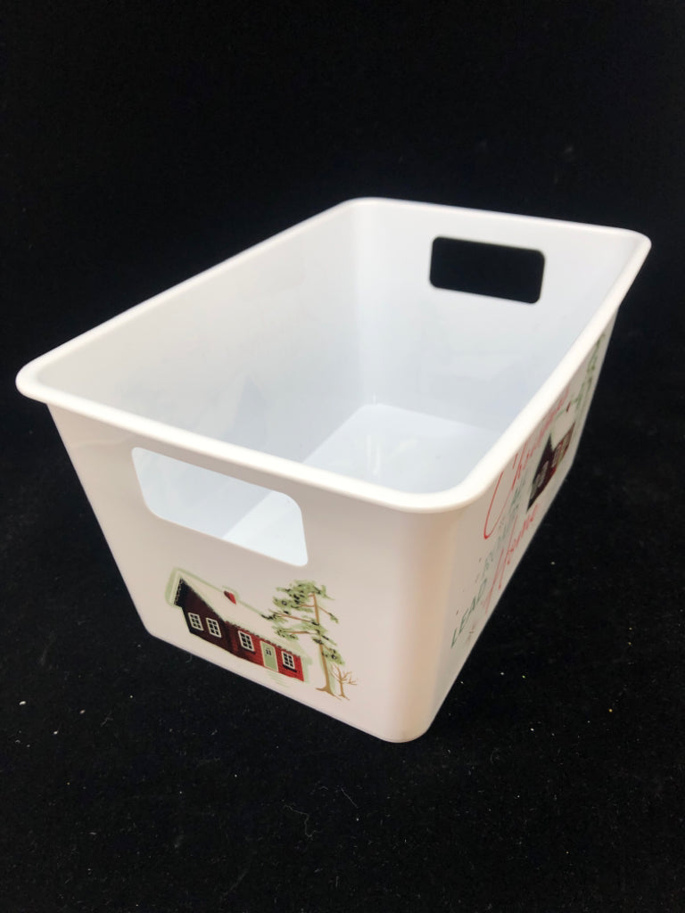 WHITE PLASTIC STORAGE BIN "AT CHRISTMAS".