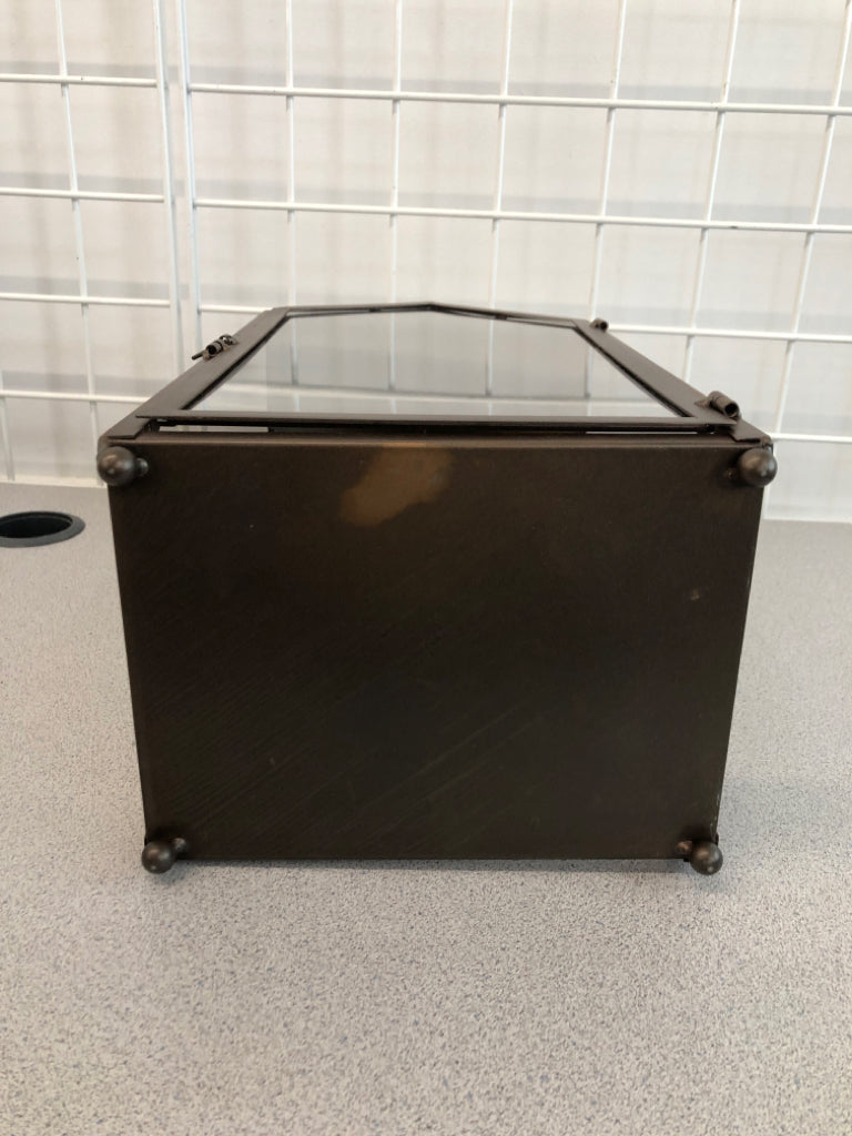 BRONZE PAINTED CANDLE LANTERN.