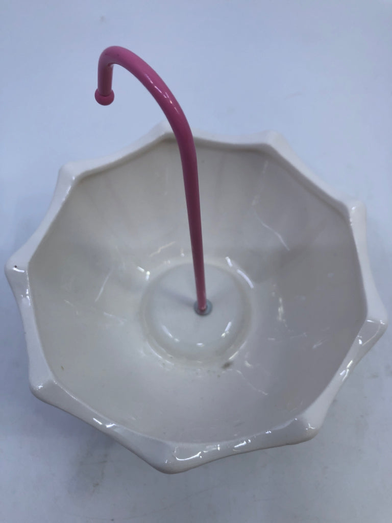 PINK AND WHITE NOVELTY UMBRELLA JEWELRY BOWL.