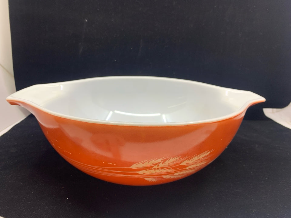 VTG MIXING BOWL- WHEAT PATTERN, CINDERELLA HANDLES.