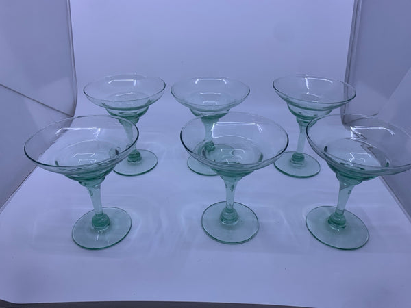 6 GREEN TINTED MARGARITA GLASSES.