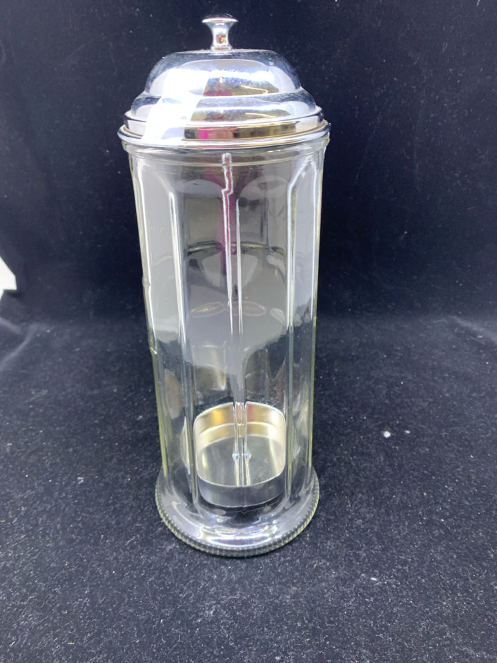 GLASS HAIR COMB CLEANER W/ METAL TOP+INSERT.