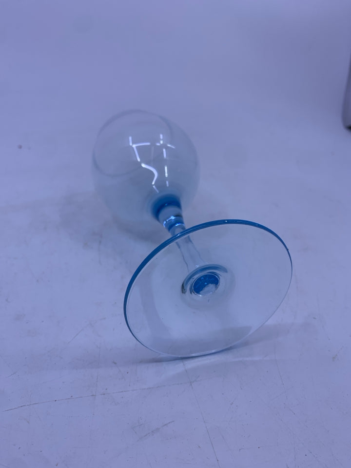 4 BLUE STEMMED GLASSES.