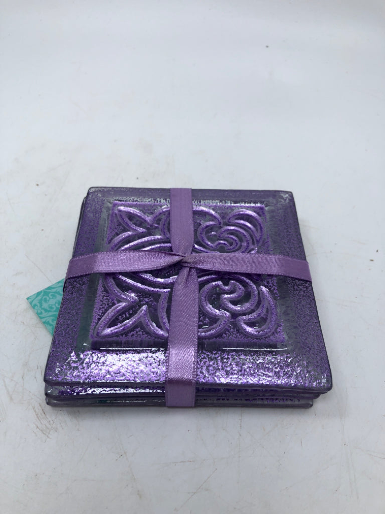 NWT 4 PURPLE GLASS COASTERS.