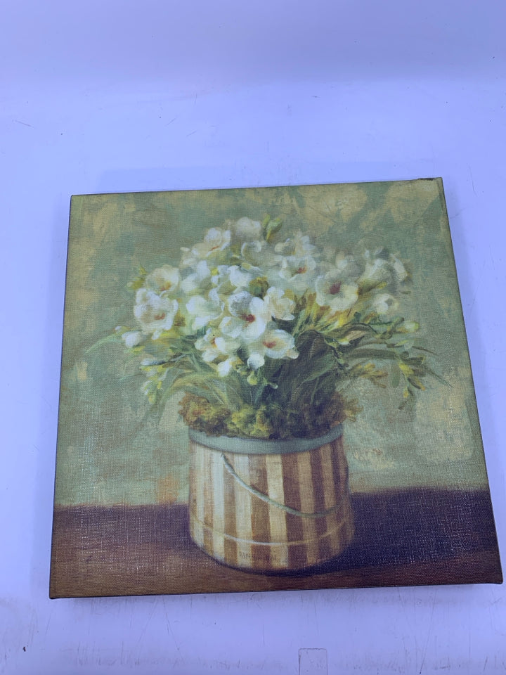 WHITE FLOWERS IN HAT BOX- CANVAS WALL ART.
