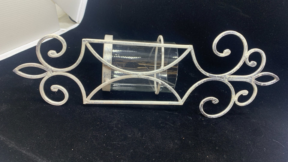 2 DISTRESSED METAL WALL SCONCE WITH GLASS GLOBES.