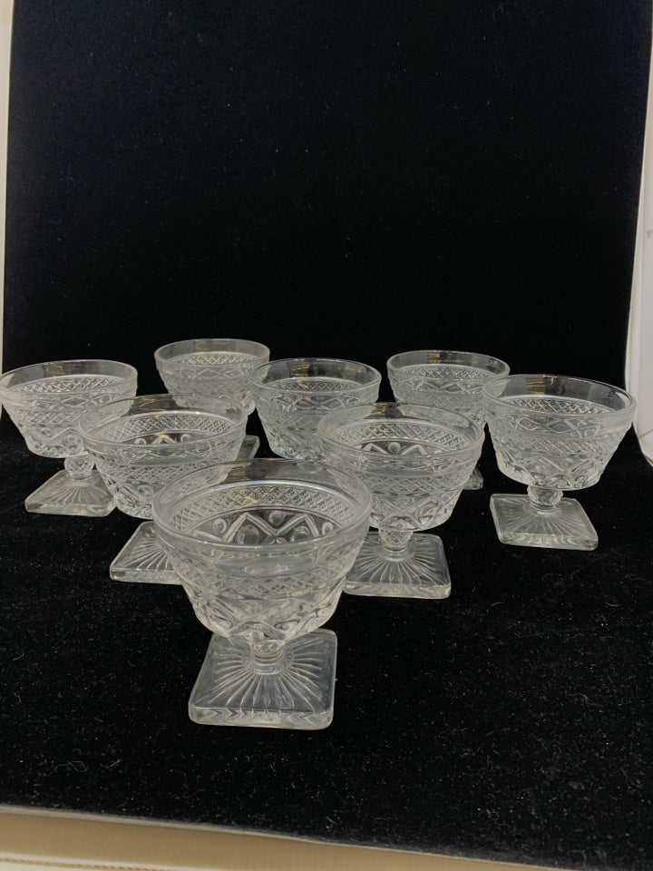 8PC CUT VTG GLASS FOOTED DESSERT CUPS.