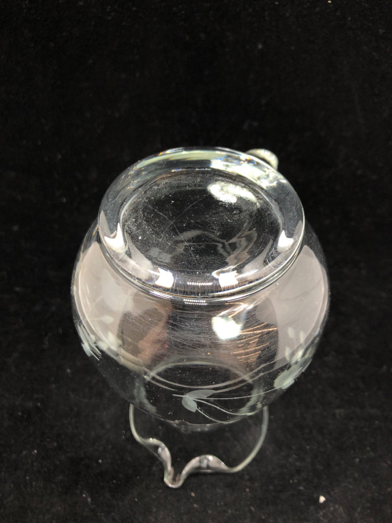 GLASS PITCHER W/ETCHING.