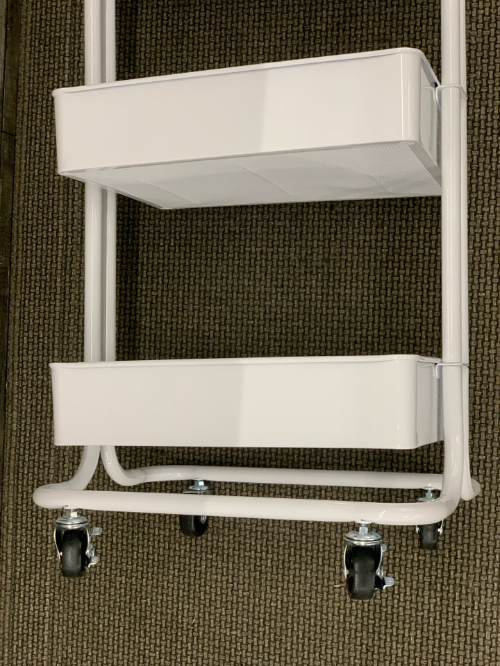3 TIER WHITE METAL ROLLING CRAFT STORAGE CART.