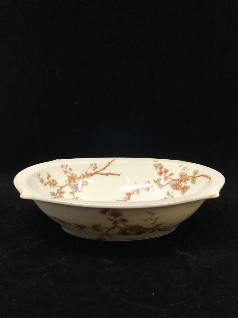VTG LIMOGES OVAL SERVING BOWL T&V MARGUERITE BROWN BLOSSOM.