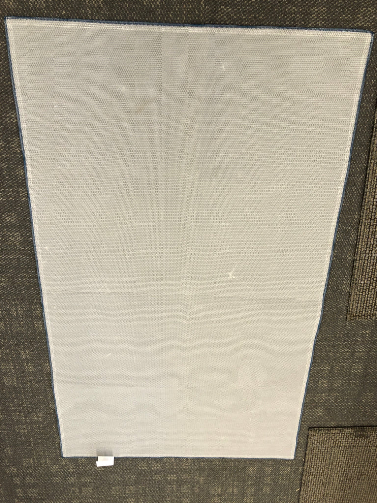 THIN BLUE FLORAL RUG W/YELLOW PETALS.