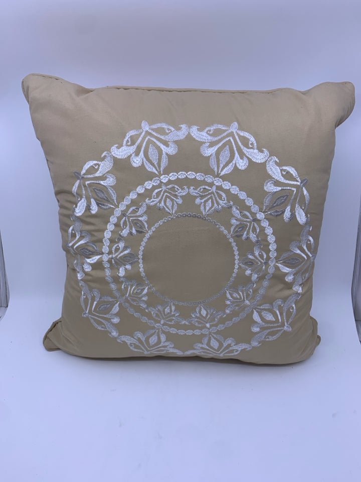 TAN MANDALA PATTERN SQUARE PILLOW.