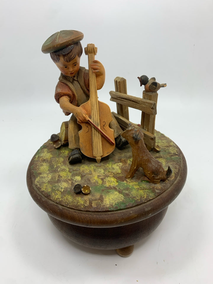 VTG BOY WITH CELLO THORENS SWISS MUSIC BOX.