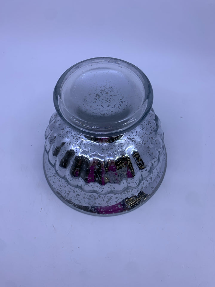 FOOTED MERCURY GLASS CANDY DISH.