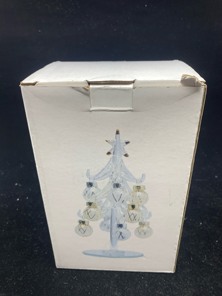 NIB LS ARTS GLASS CHRISTMAS TREE W/ ORNAMENTS.