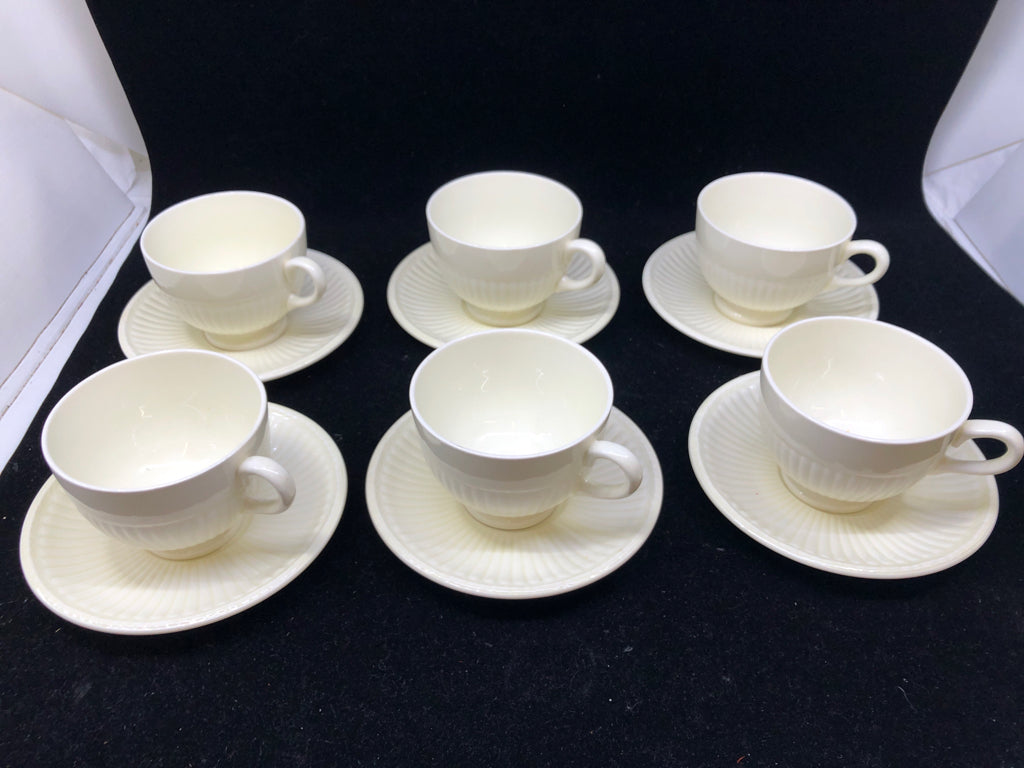 12PC- SVC 6 VTG WEDGWOOD RIBBED TEACUP AND SAUCER SET.