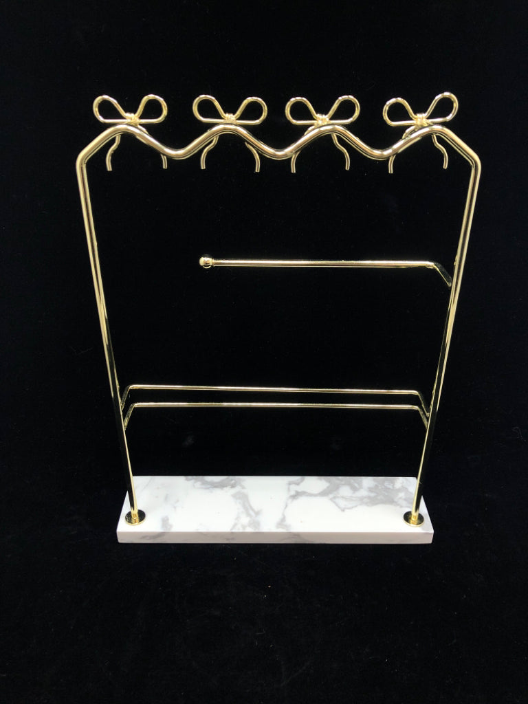 GOLD JEWELRY HOLDER W/MARBLE BASE.