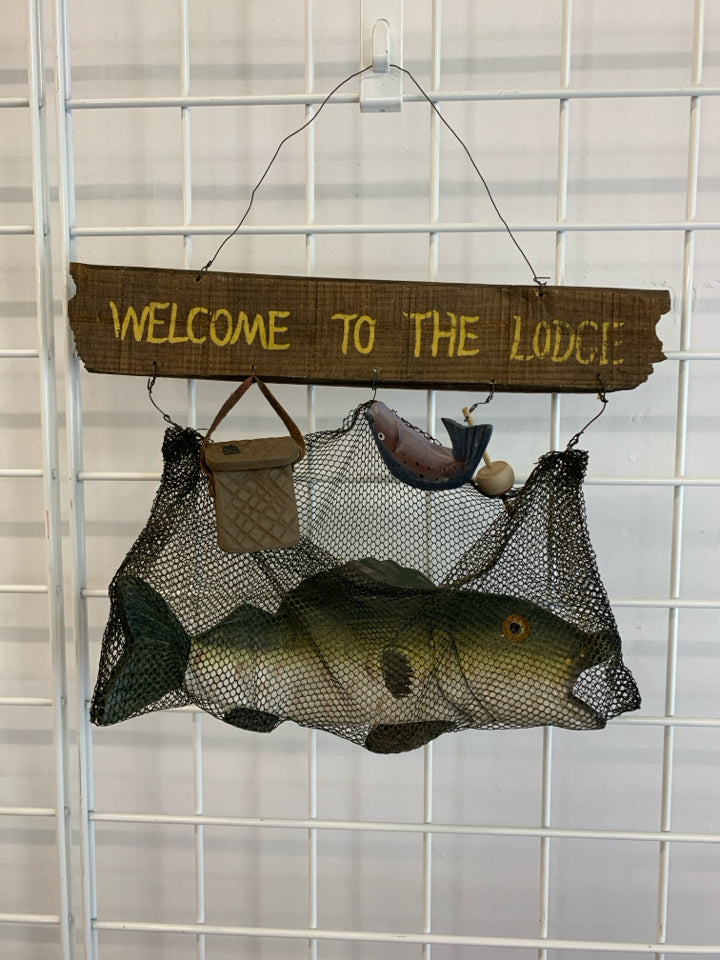 WELCOME TO THE LODGE TROUT WALL-HANGING.