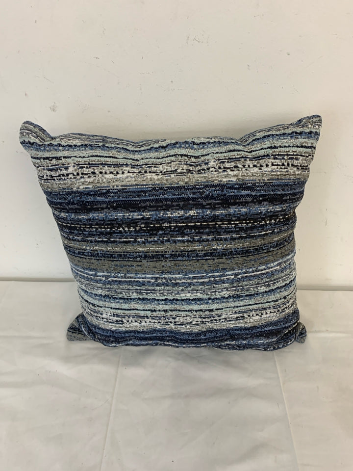 BLUE WHITE STRIPED PATTERN SQUARE PILLOWS.