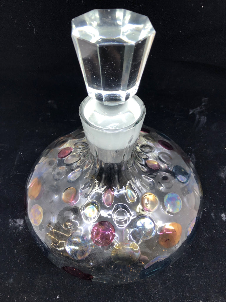 WIDE BASE DECANTER COLORFUL POLKA DOTS.