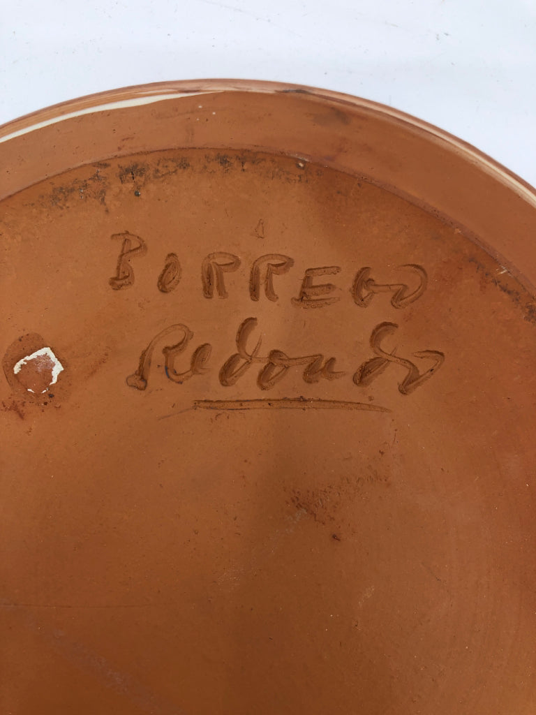 FOLK ART FLORAL CLAY CENTERPIECE BOWL.
