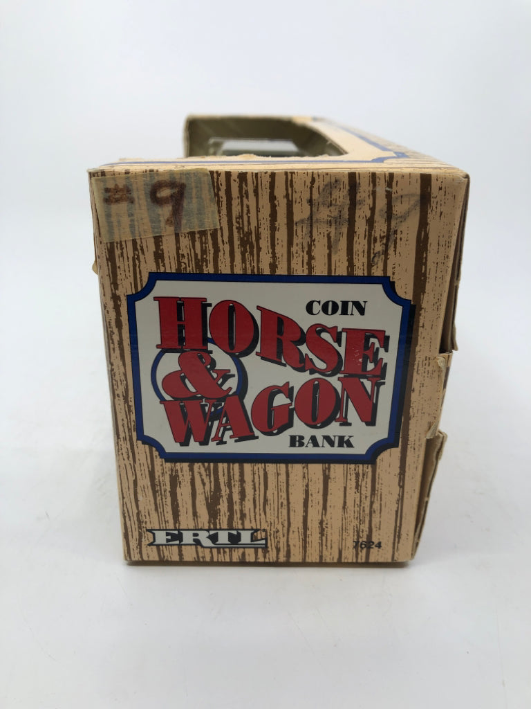 NIB TRUE VALUE HORSE AND WAGON COIN BANK.