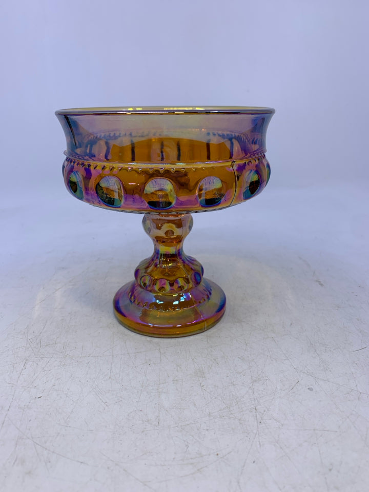 VTG CARNIVAL GLASS FOOTED CANDY DISH.