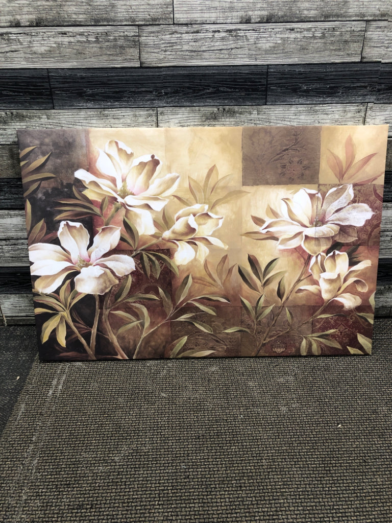 WHITE ORCHIDS ON CREAM COLORED CANVAS.