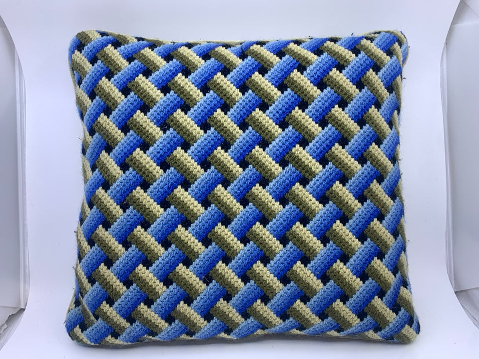 GREEN BLUE HANDMADE PILLOW.