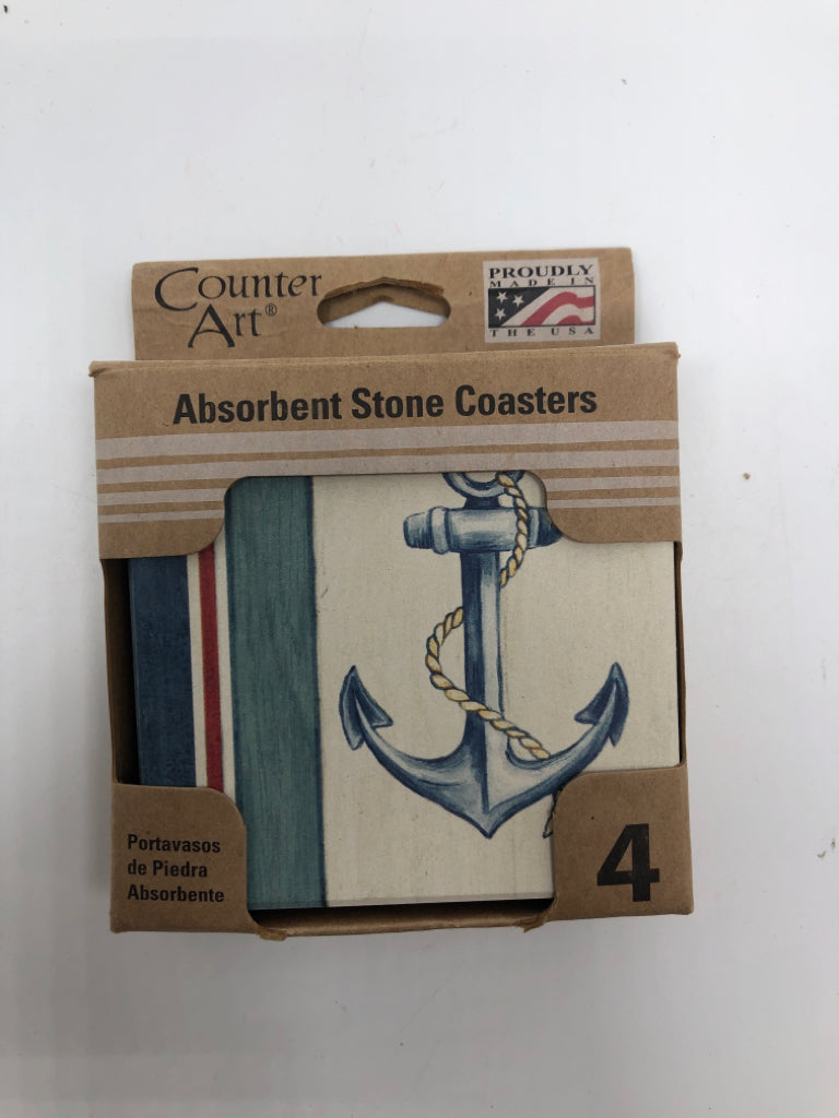 NIP 4PC NAUTICAL STONE COASTERS.