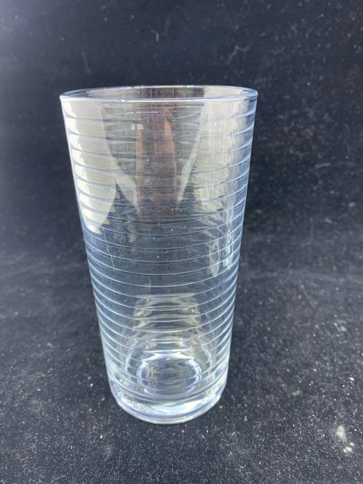 6 RIBBED WATER GLASSES- STAMPED BOTTOM.