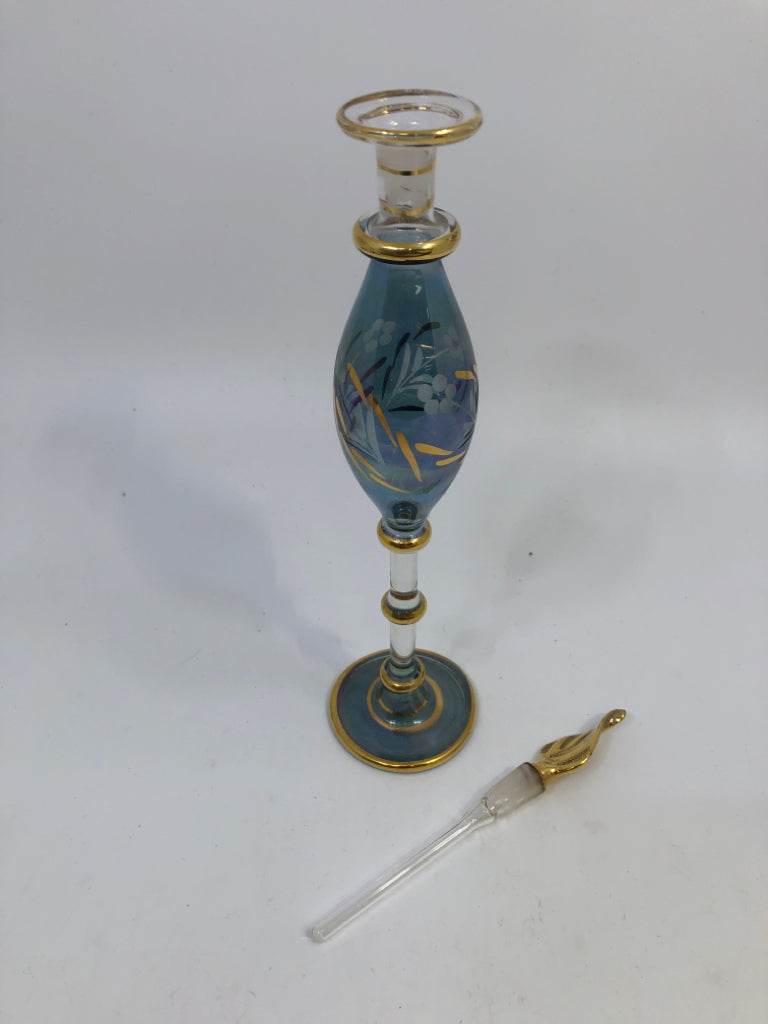 BLUE FLORAL PERFUME BOTTLE.