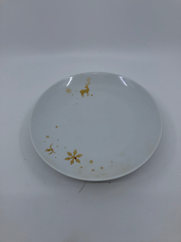 4 DEER W GOLD LUNCH PLATES.