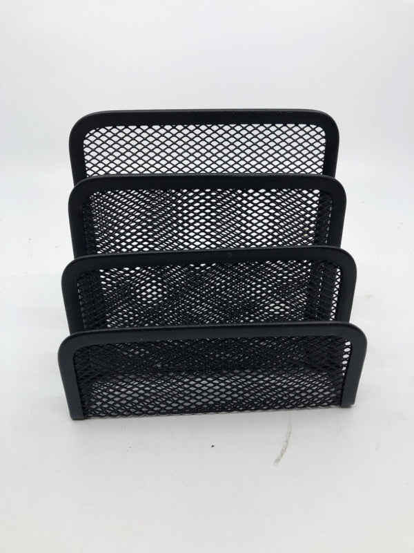 BLACK METAL MESH DESK PAPER ORGANIZER.