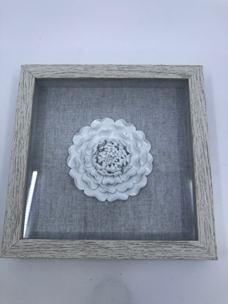 WHITE FLOWER SHADOW BOX W WHITE FRAME.