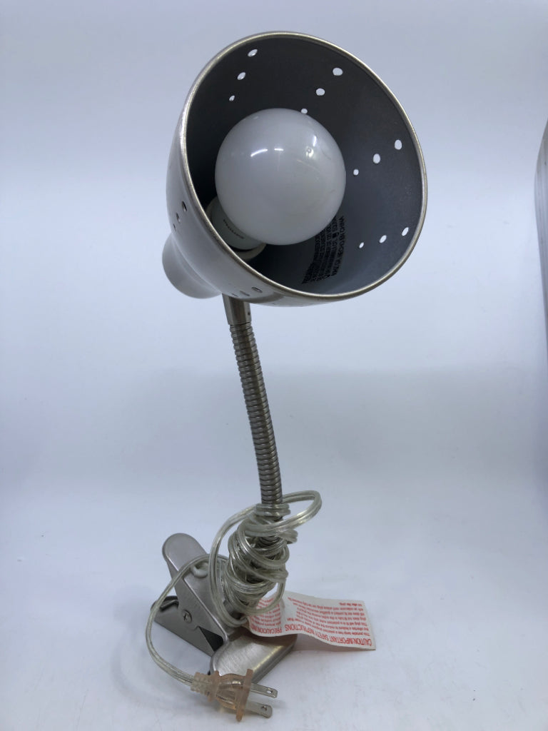 SILVER CLIP DESK LAMP.