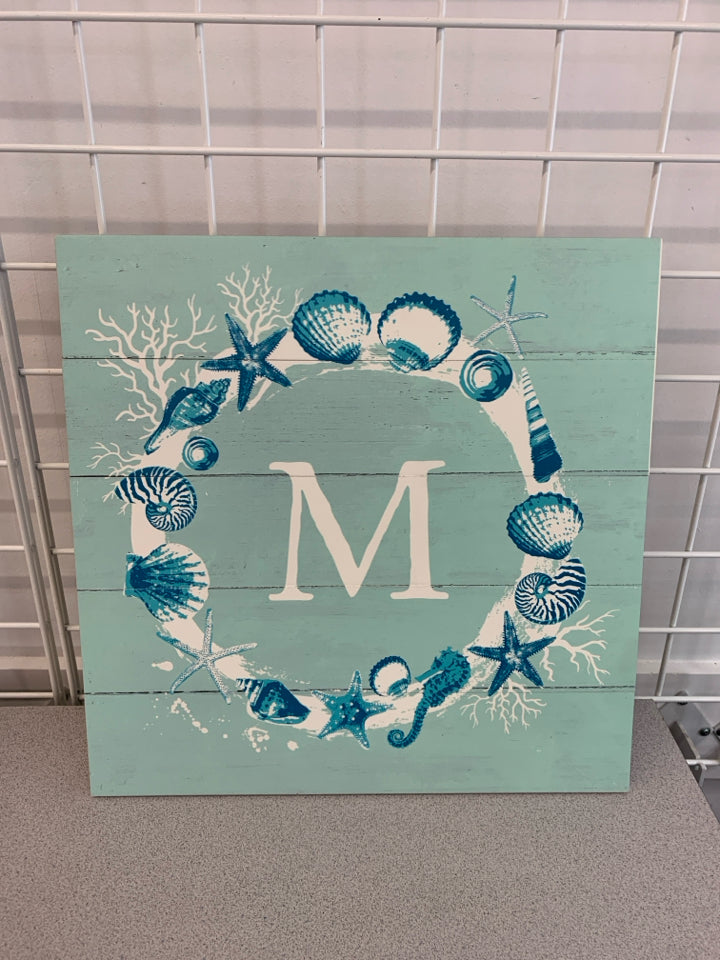 SEASHELLS AND M PRINTED WOOD WALL ART.